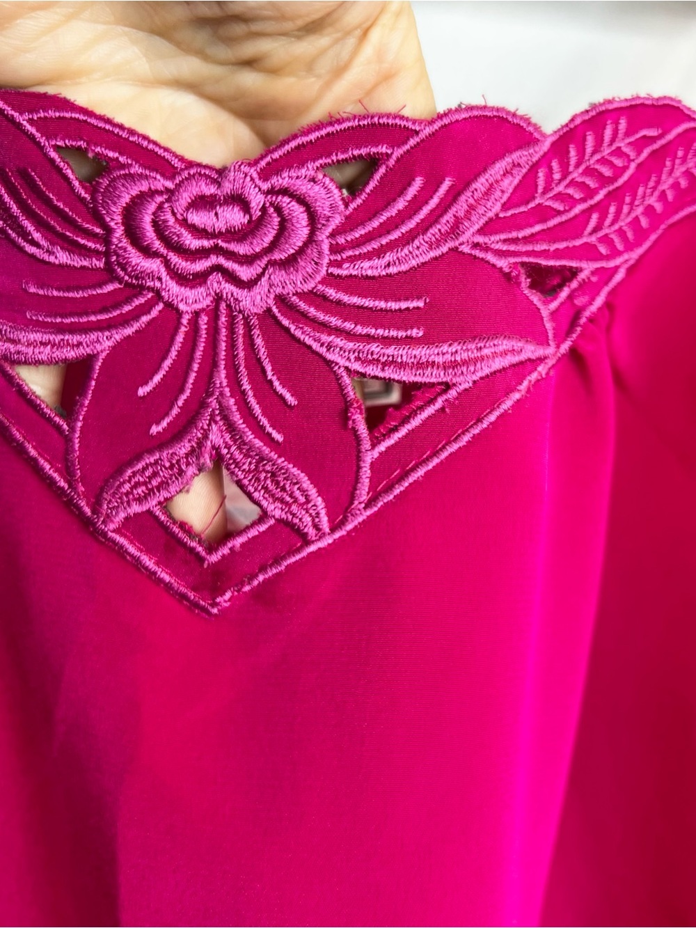 Vintage 70s 80s fuchsia pink boxy cut work embroidery neckline cami tank top 7 - Picture 8 of 11